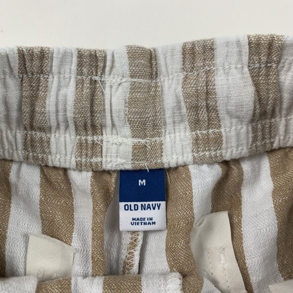 Old Navy White Tan Striped Linen Blend Pull On Shorts M - Picture 3 of 5
